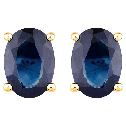 Blue Sapphire Stud Earrings 1.88 Carats 10K Yellow Gold