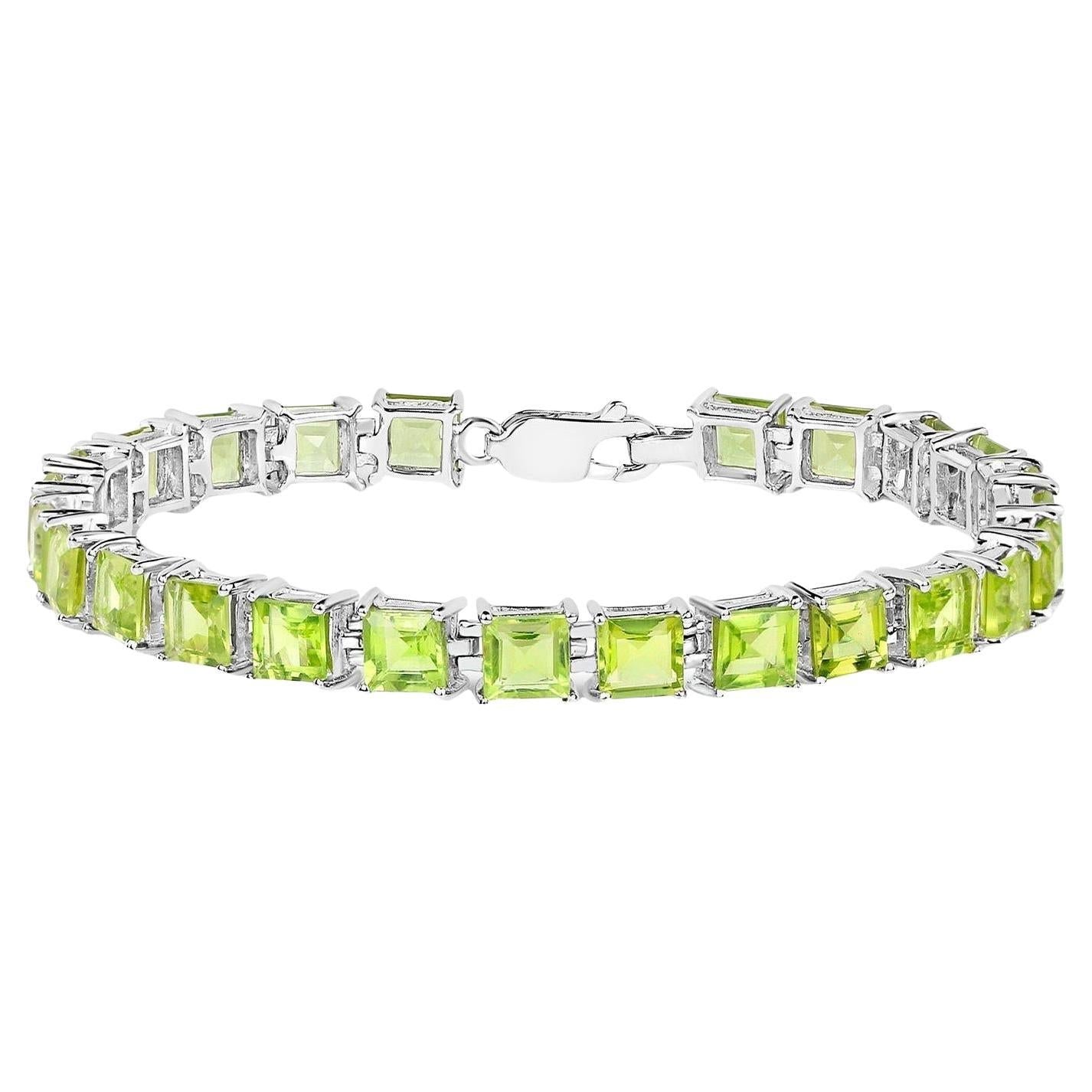 Peridot Tennis Bracelet 15 Carats Rhodium Plated Sterling Silver
