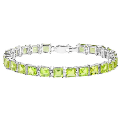 Peridot Tennis Bracelet 15 Carats Rhodium Plated Sterling Silver