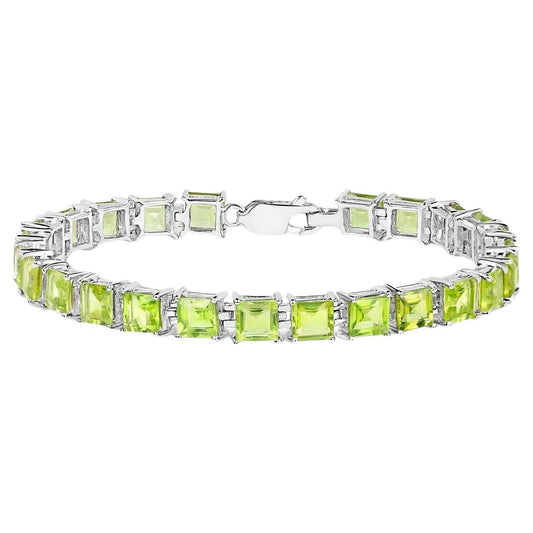 Peridot Tennis Bracelet 15 Carats Rhodium Plated Sterling Silver