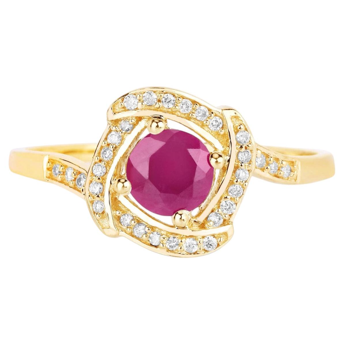 Ruby Ring With Diamonds 0.6 Carats 14K Yellow Gold