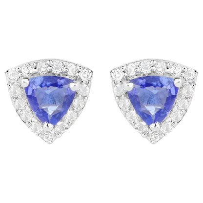 Natural Tanzanite Stud Earrings With White Topaz 1.28 Carats Sterling Silver