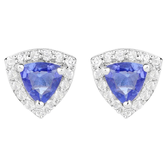 Natural Tanzanite Stud Earrings With White Topaz 1.28 Carats Sterling Silver