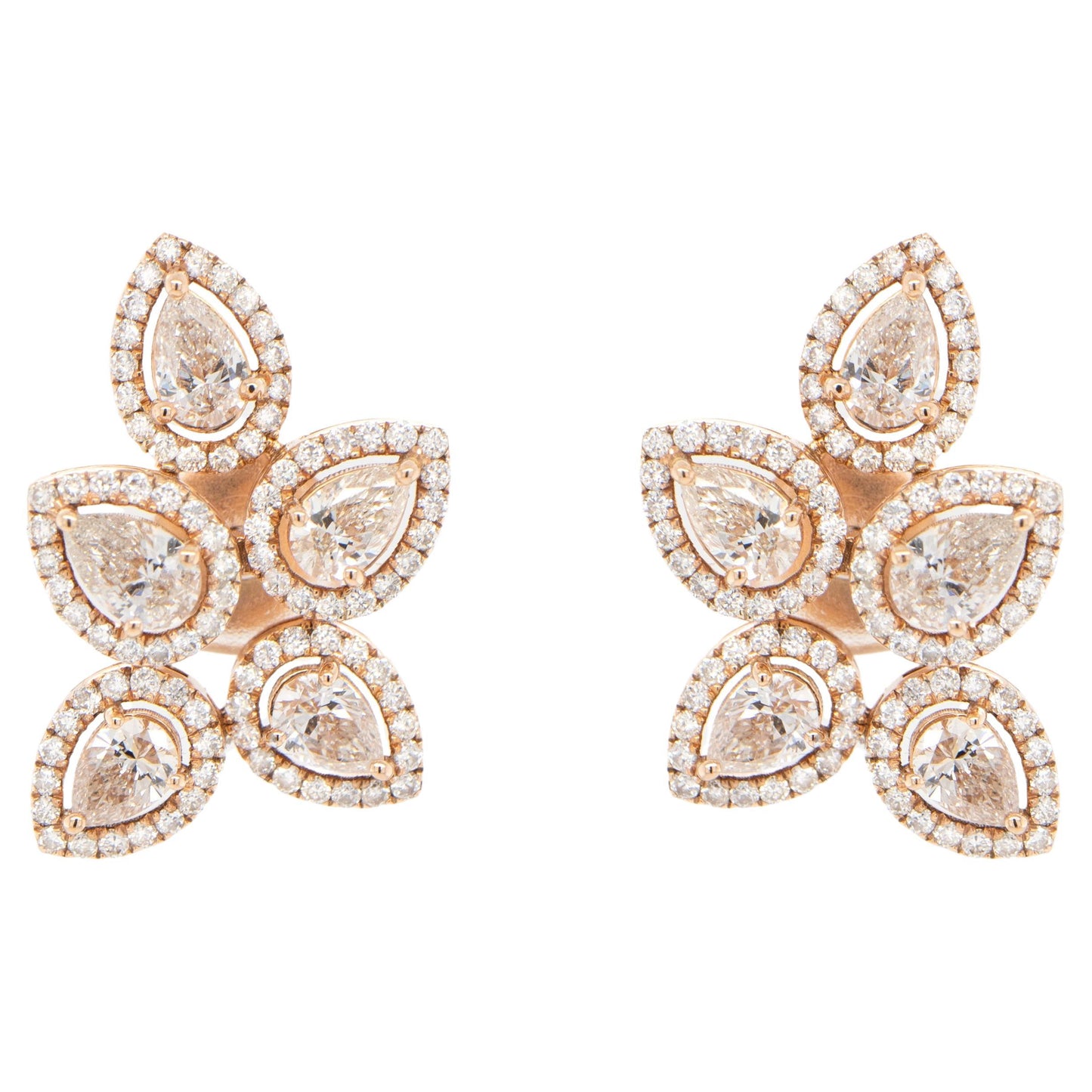 Diamond Flower Earrings 3.19 Carats 18K Rose Gold