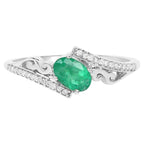 Zambian Emerald Ring With Diamonds 0.48 Carats 14K White Gold