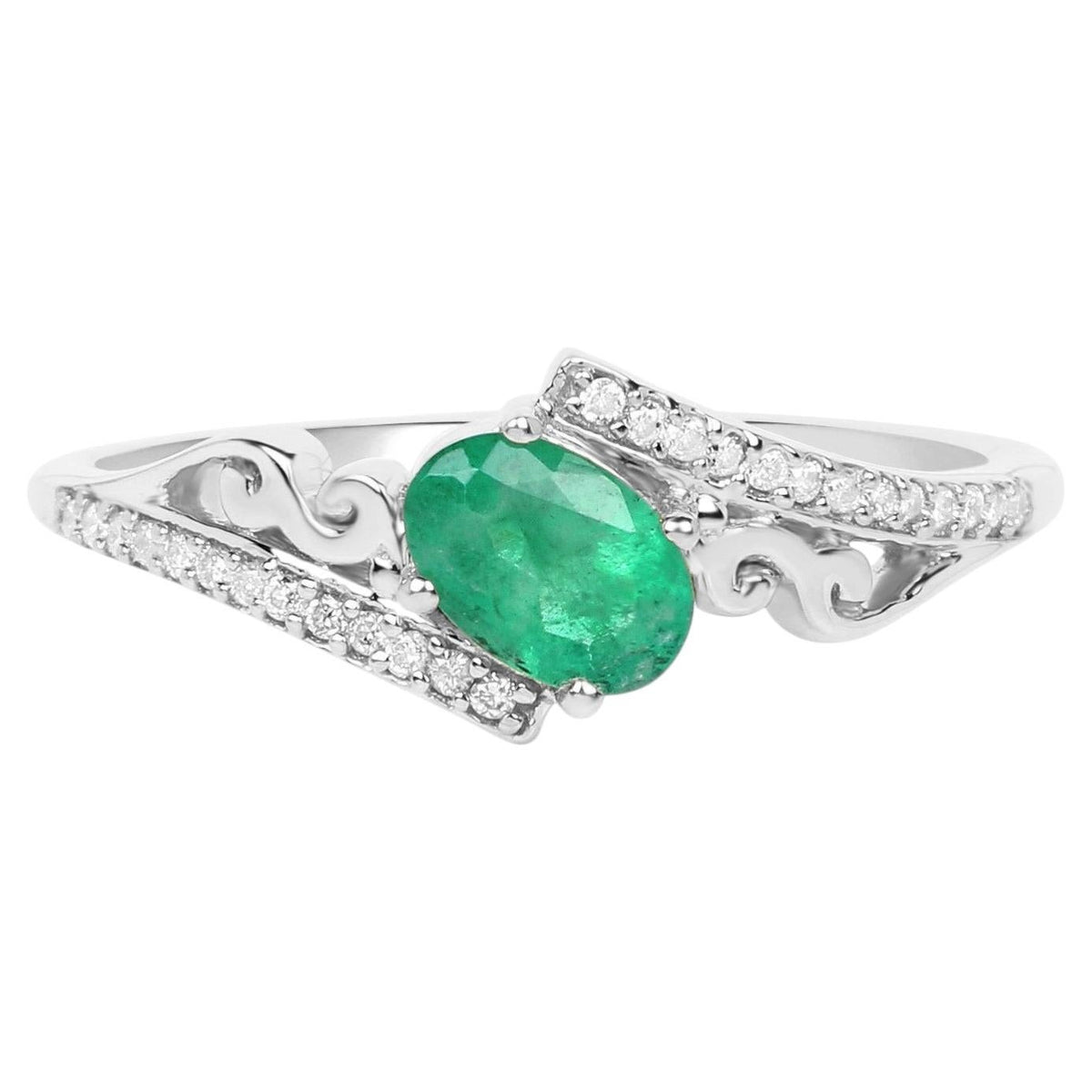 Zambian Emerald Ring With Diamonds 0.48 Carats 14K White Gold