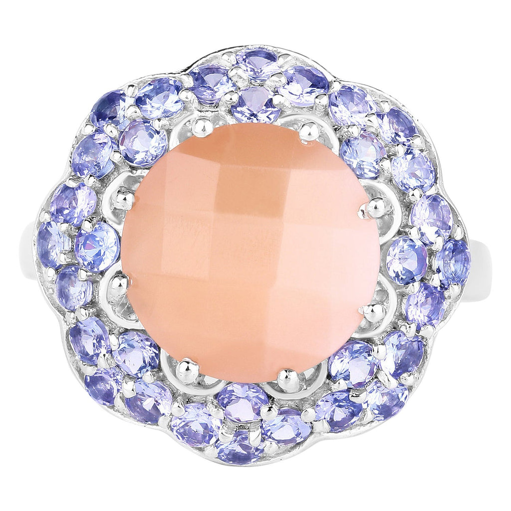 Peach Moonstone Ring With Tanzanite 7.16 Carats Sterling Silver