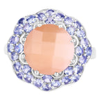 Peach Moonstone Ring With Tanzanite 7.16 Carats Sterling Silver