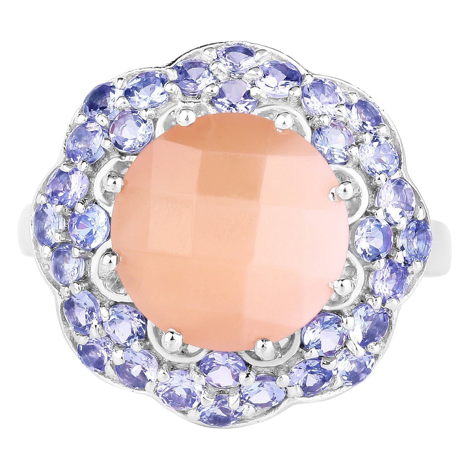 Peach Moonstone Ring With Tanzanite 7.16 Carats Sterling Silver