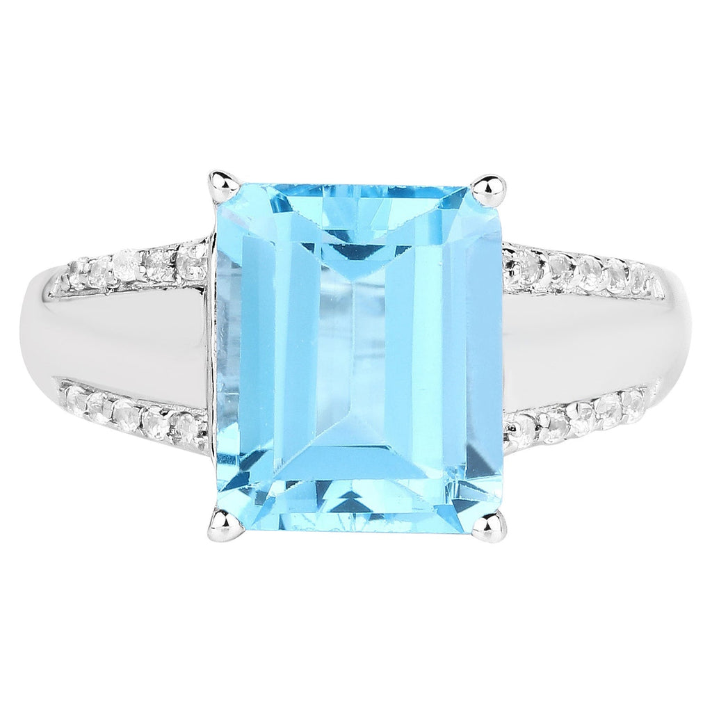 Swiss Blue Topaz Ring With White Topaz 5.74 Carats Sterling Silver