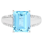 Swiss Blue Topaz Ring With White Topaz 5.74 Carats Sterling Silver