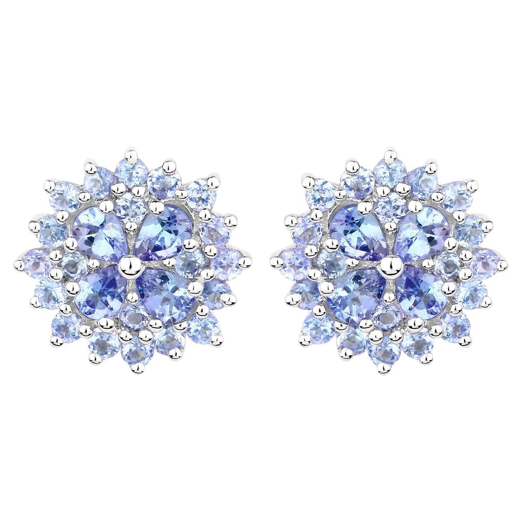 Tanzanite Cluster Stud Earrings 2.55 Carats