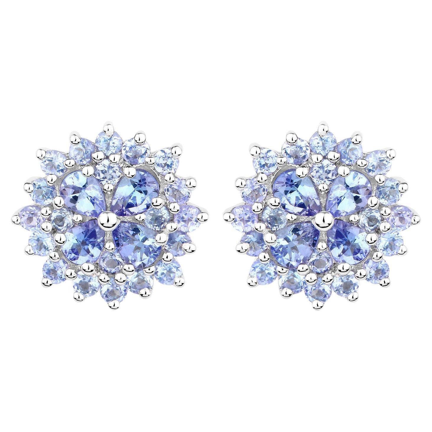 Tanzanite Cluster Stud Earrings 2.55 Carats