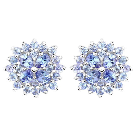 Tanzanite Cluster Stud Earrings 2.55 Carats