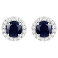 Blue Sapphire Stud Earrings With White Topaz 1.42 Carats Sterling Silver