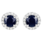 Blue Sapphire Stud Earrings With White Topaz 1.42 Carats Sterling Silver