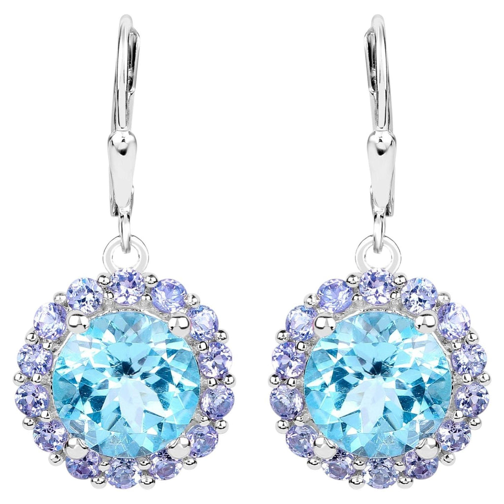 Blue Topaz Earrings With Tanzanite 9.92 Carats Sterling Silver