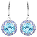 Blue Topaz Earrings With Tanzanite 9.92 Carats Sterling Silver