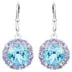 Blue Topaz Earrings With Tanzanite 9.92 Carats Sterling Silver