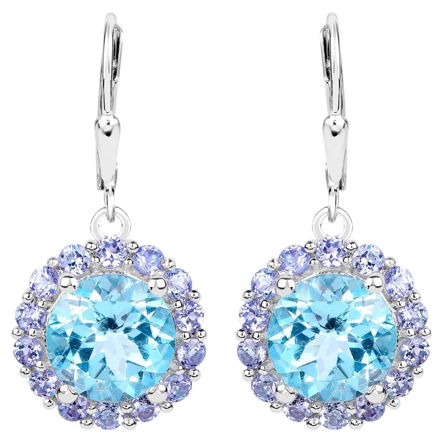 Blue Topaz Earrings With Tanzanite 9.92 Carats Sterling Silver