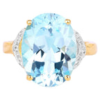 Blue Topaz Ring With White Topaz 11.3 Carats Gold Plated Silver