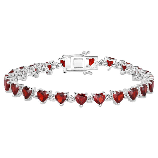 Garnet Tennis Bracelet Diamond Links 11.6 Carats Sterling Silver