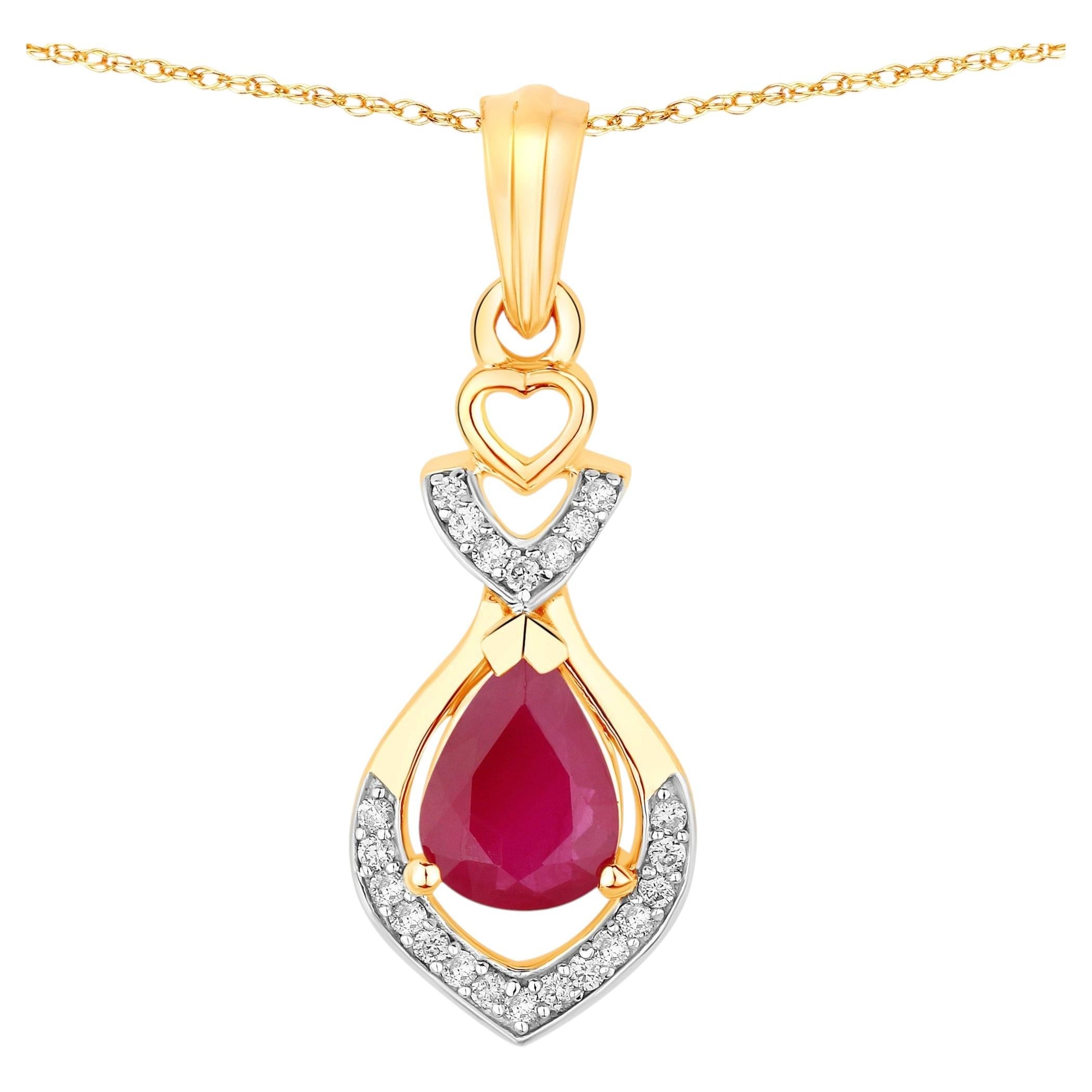 Ruby Pendant With Diamonds 0.82 Carats 14K Yellow Gold