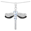 Aquamarine Dragonfly Pendant With White Zircon 1.76 Carats Sterling Silver
