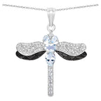 Aquamarine Dragonfly Pendant With White Zircon 1.76 Carats Sterling Silver
