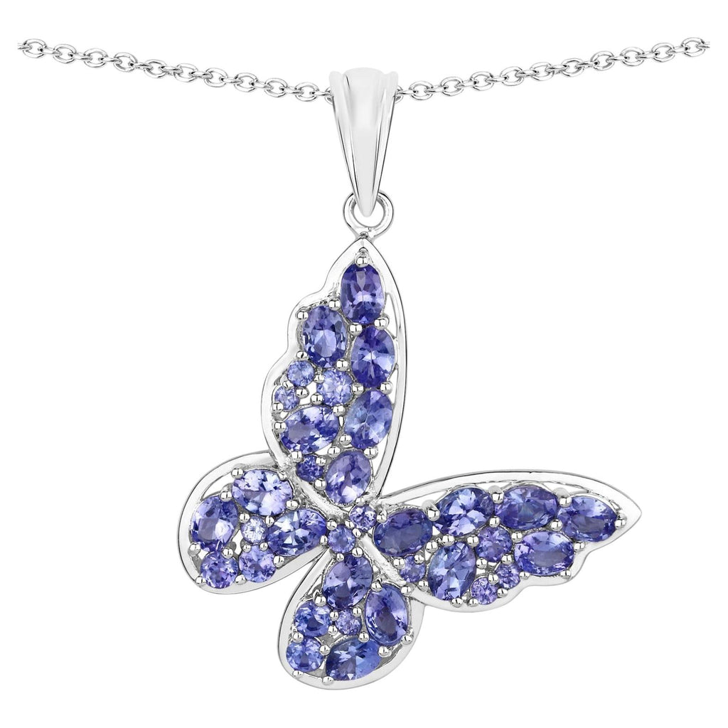 Tanzanite Butterfly Pendant 3.72 Carats Sterling Silver
