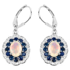 Ethiopian Opal Dangle Earrings Blue Sapphire 2.7 Carats Silver