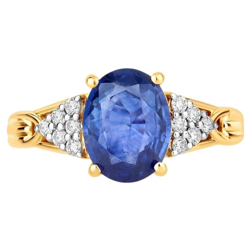 Blue Sapphire Ring With Diamonds 2.3 Carats 18K Yellow Gold