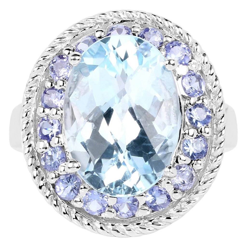 Blue Topaz Ring With Tanzanite 7.38 Carats Sterling Silver