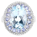Blue Topaz Ring With Tanzanite 7.38 Carats Sterling Silver
