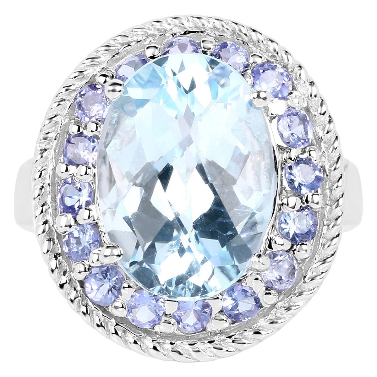 Blue Topaz Ring With Tanzanite 7.38 Carats Sterling Silver