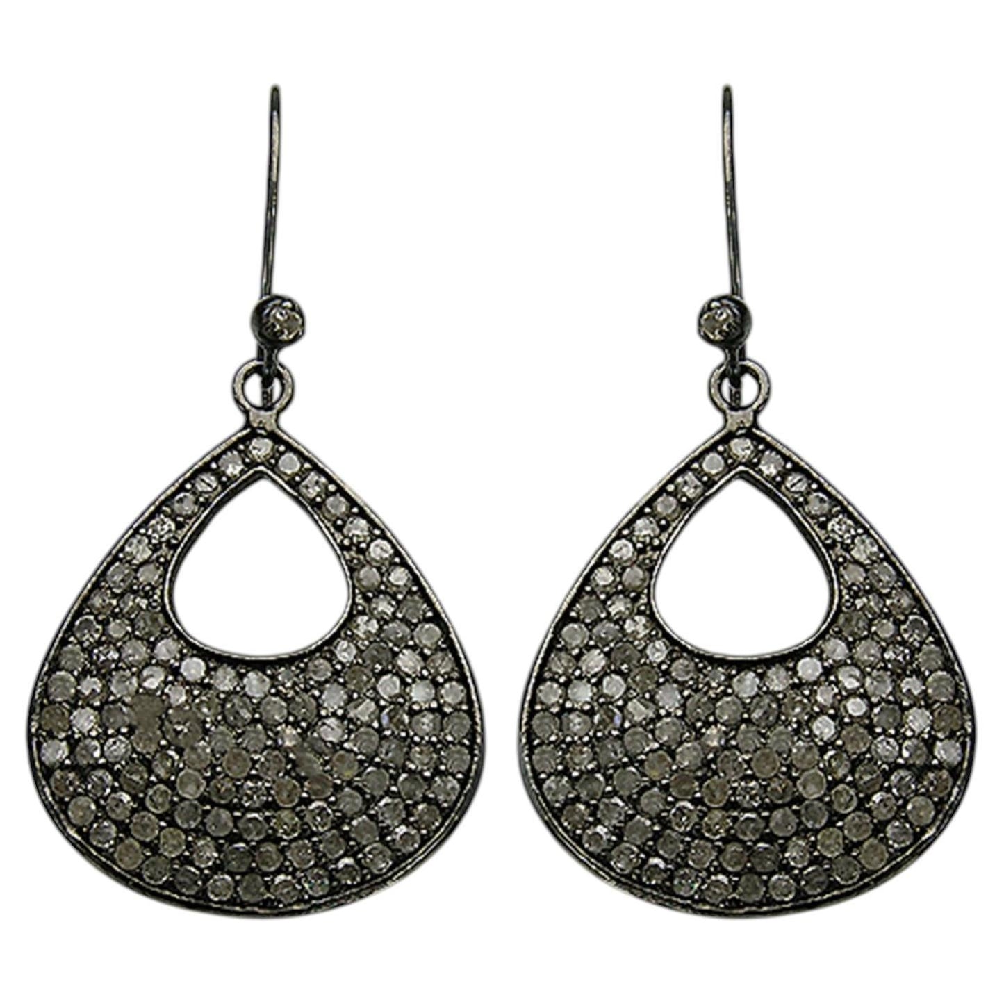 Diamond Cluster Earrings 3.14 Carats Sterling Silver