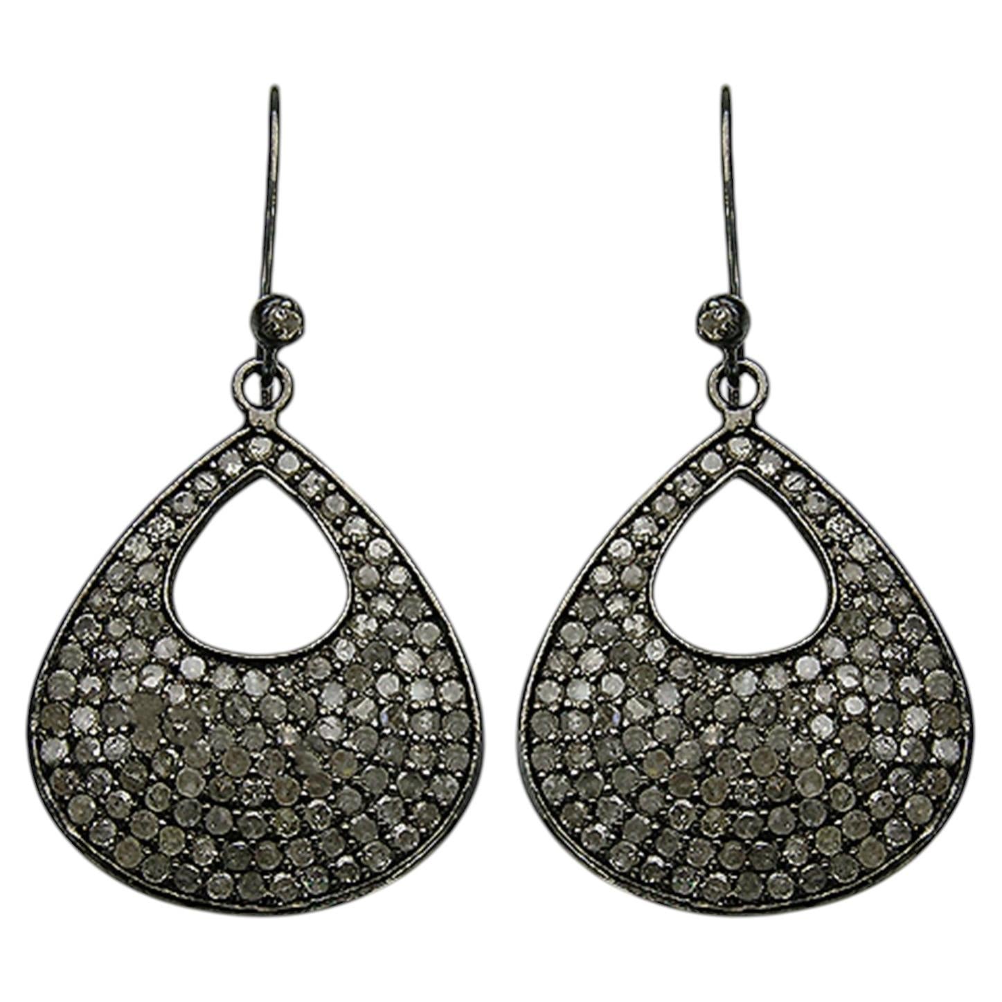 Diamond Cluster Earrings 3.14 Carats Sterling Silver