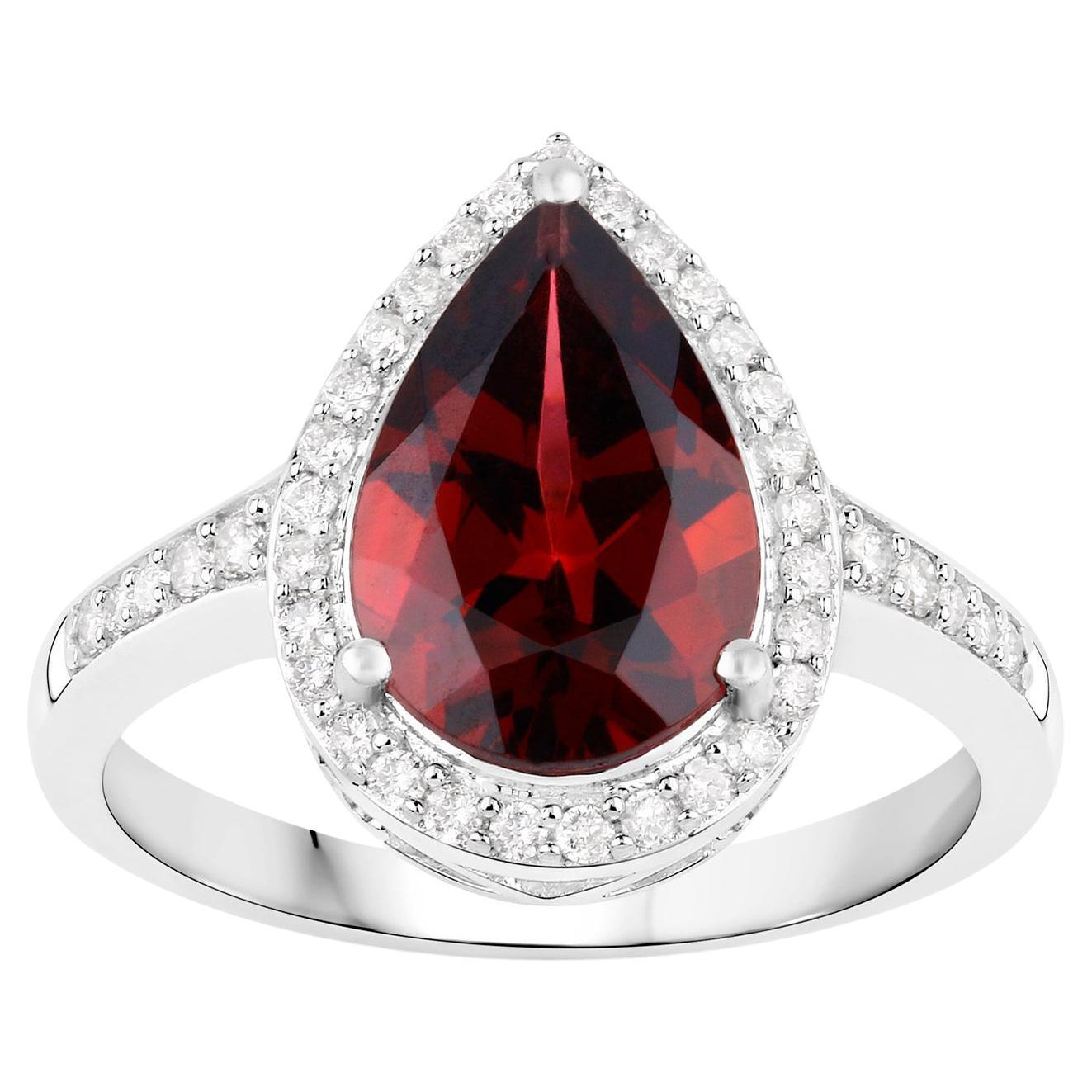 Rhodolite Garnet Cocktail Ring Diamond Setting 3.25 Carats 14K White Gold