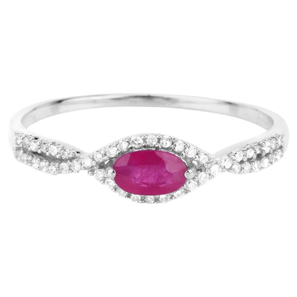 Ruby Ring With Diamonds 0.38 Carats 14K White Gold