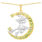 Peridot Witch Pendant With White Topaz 1.02 Carats Gold Plated Silver