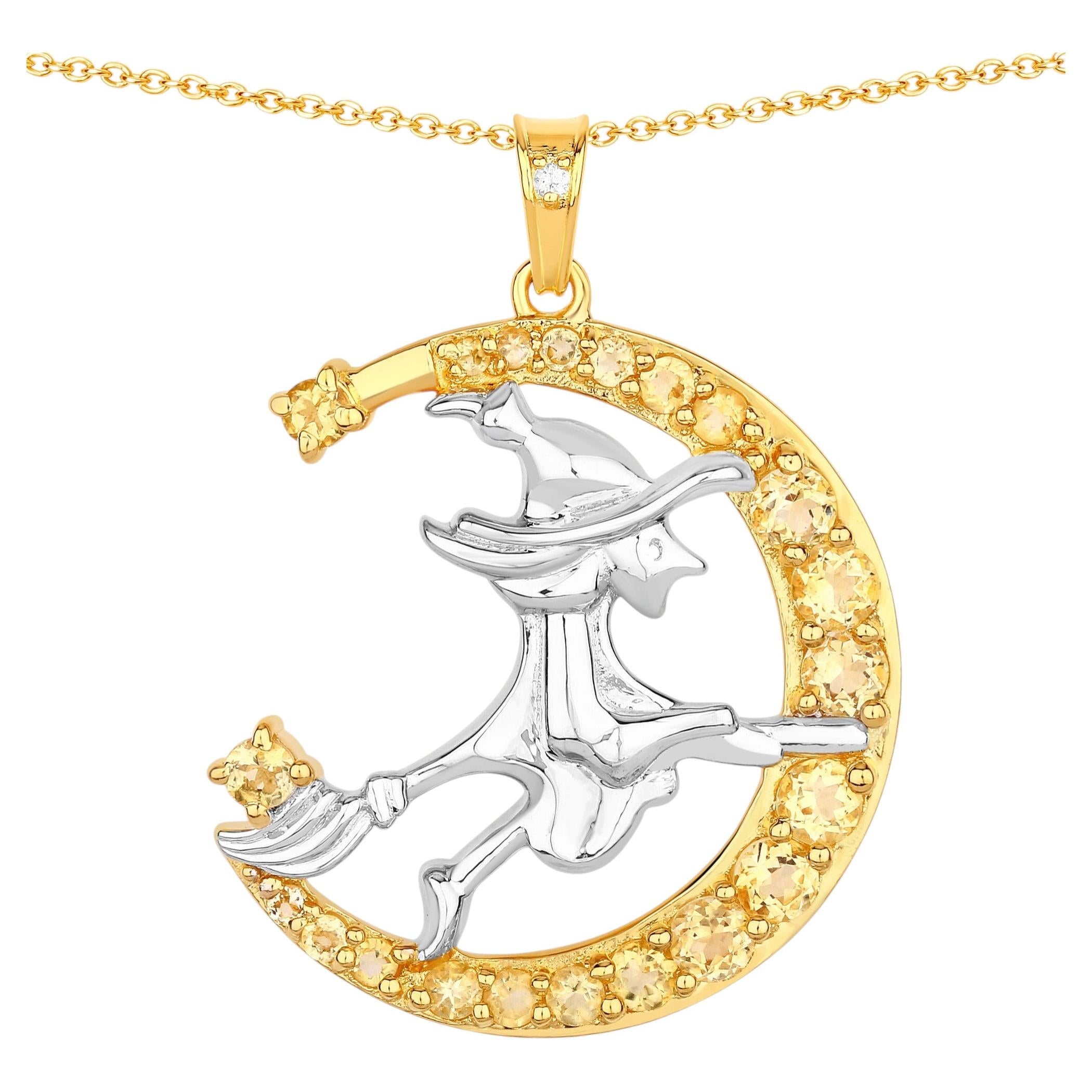 Citrine Witch Pendant With White Topaz 0.98 Carats Gold Plated Silver