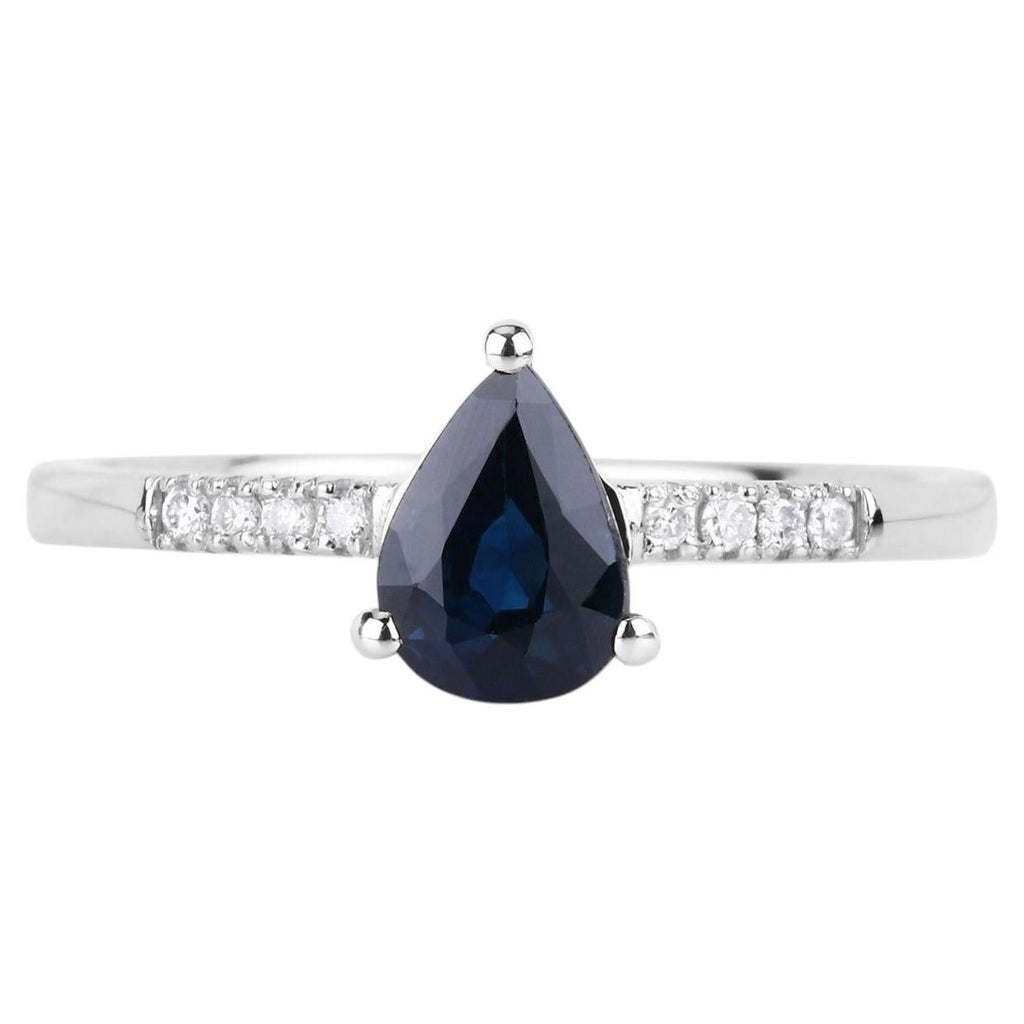 Blue Sapphire Ring With Diamonds 0.82 Carats 14K White Gold