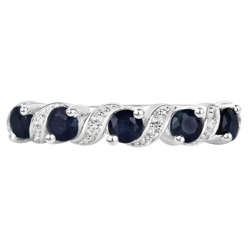 Blue Sapphire Ring With White Topaz 0.6 Carats Sterling Silver