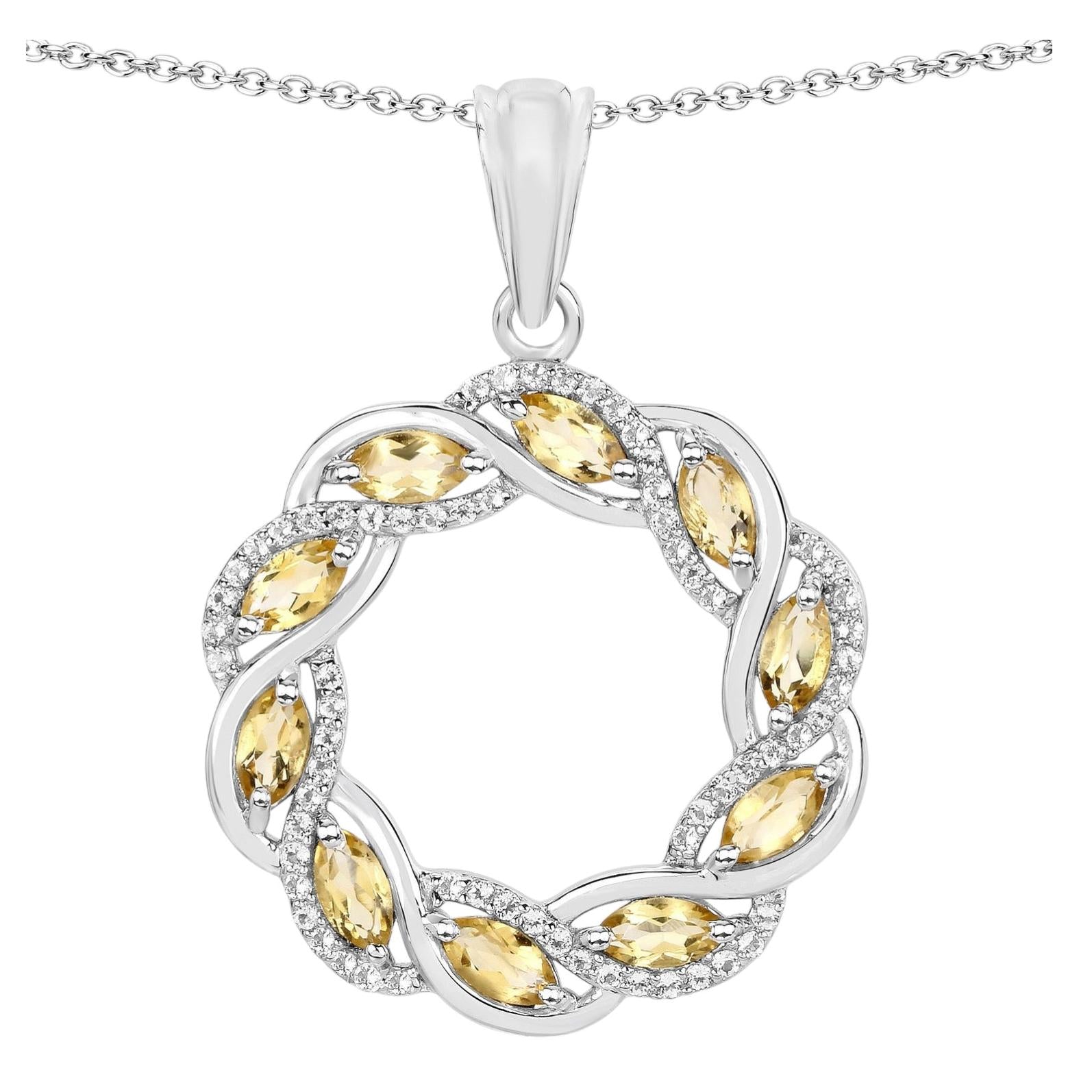 Citrine Pendant With White Topaz 1.7 Carats Sterling Silver
