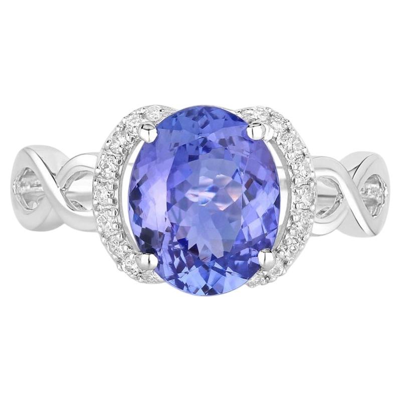 Tanzanite Ring With Diamonds 2.8 Carats 14K White Gold