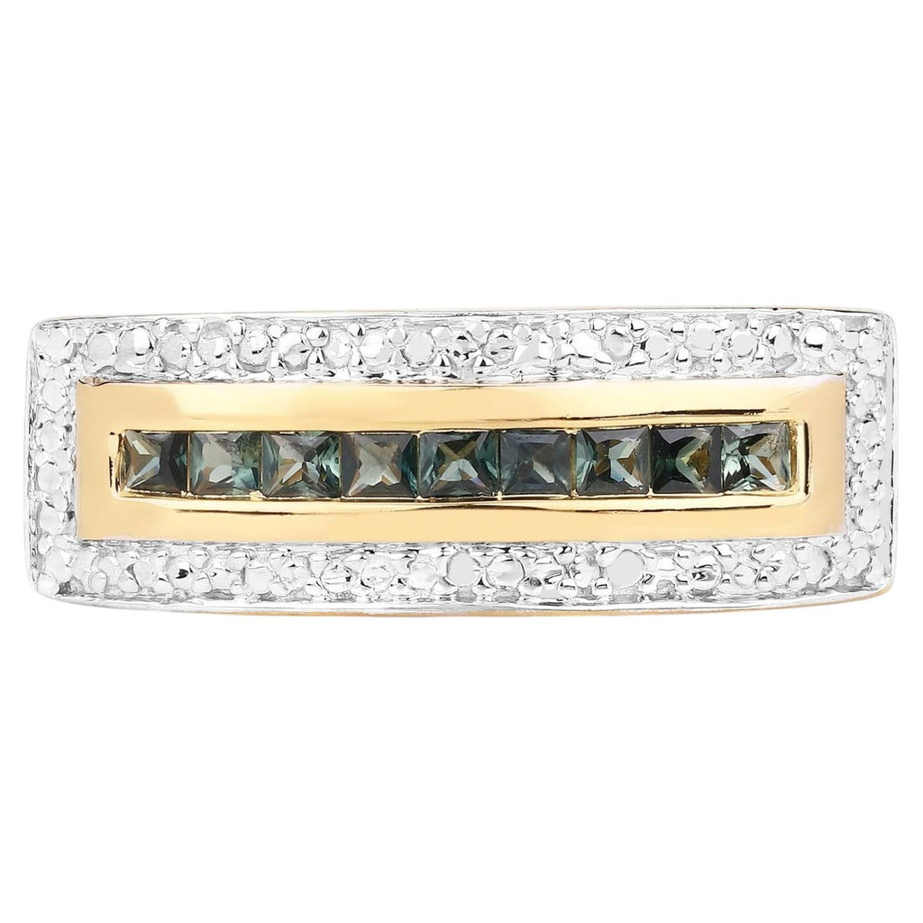Green Sapphire Ring 1.06 Carats Gold Plated Silver