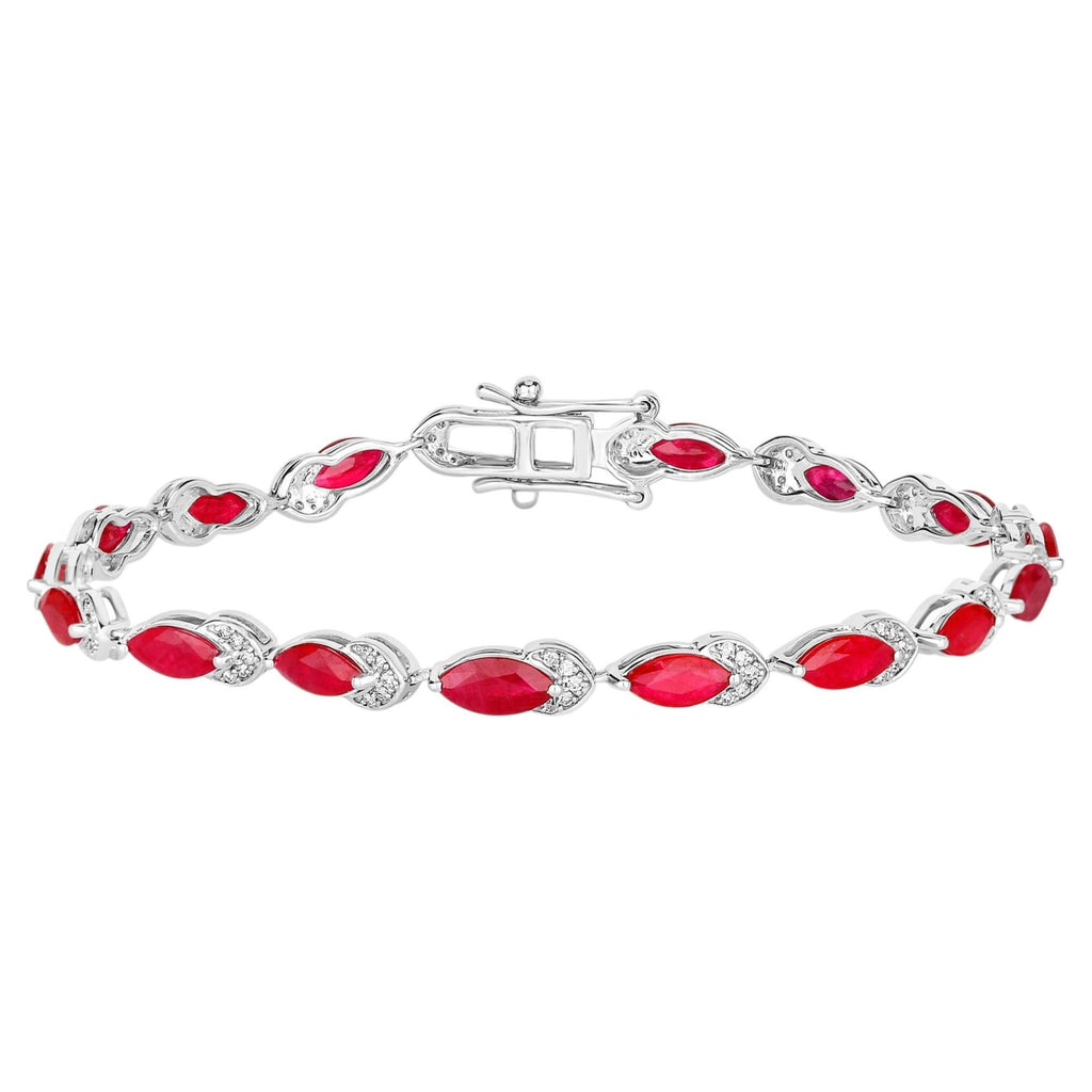 Ruby Bracelet With Diamonds 6.74 Carats 14K White Gold