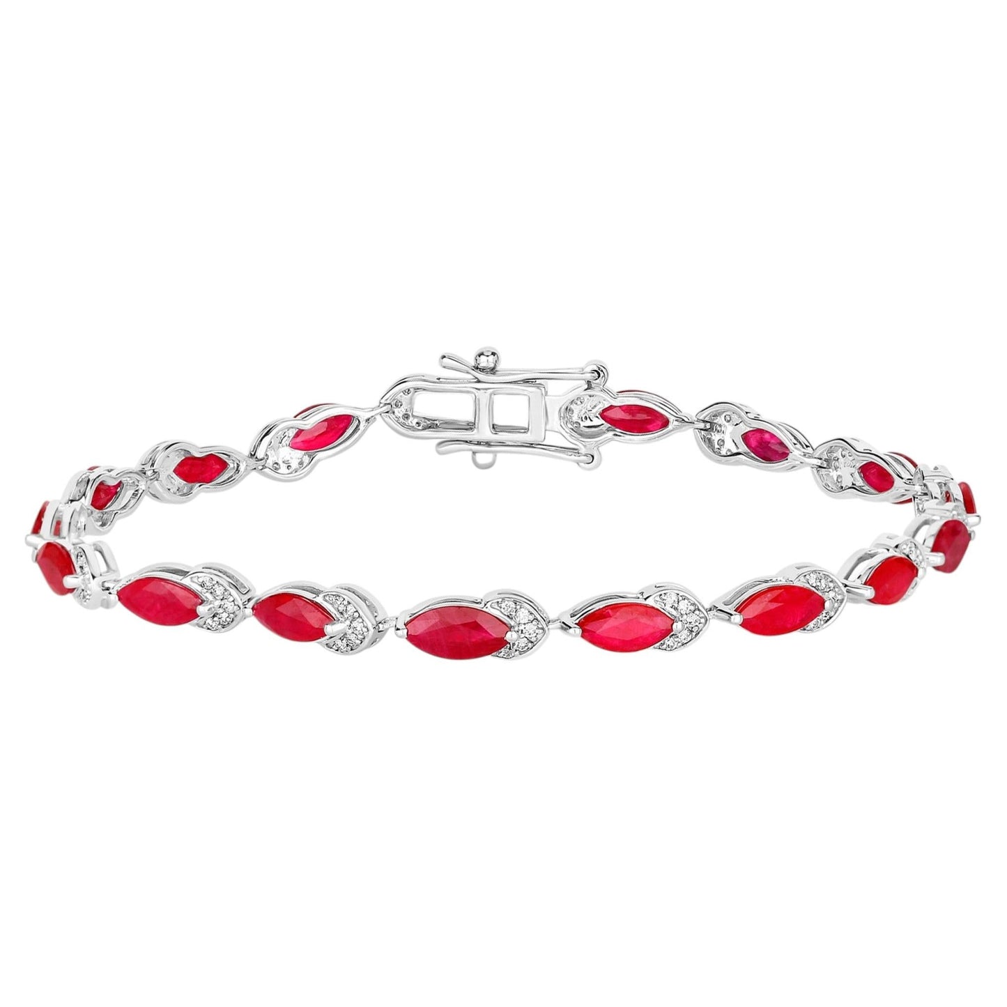 Ruby Bracelet With Diamonds 6.74 Carats 14K White Gold