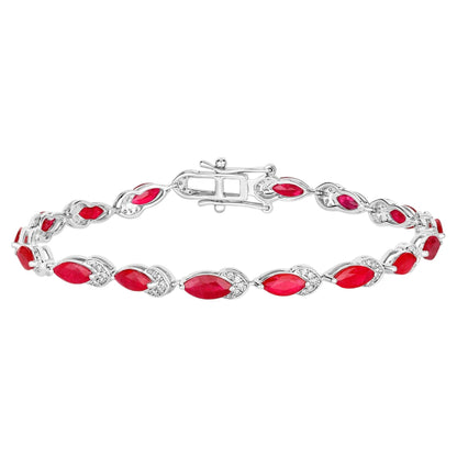 Ruby Bracelet With Diamonds 6.74 Carats 14K White Gold