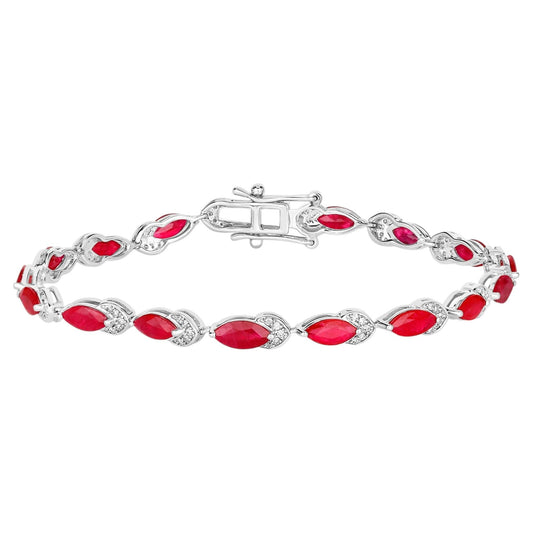 Ruby Bracelet With Diamonds 6.74 Carats 14K White Gold